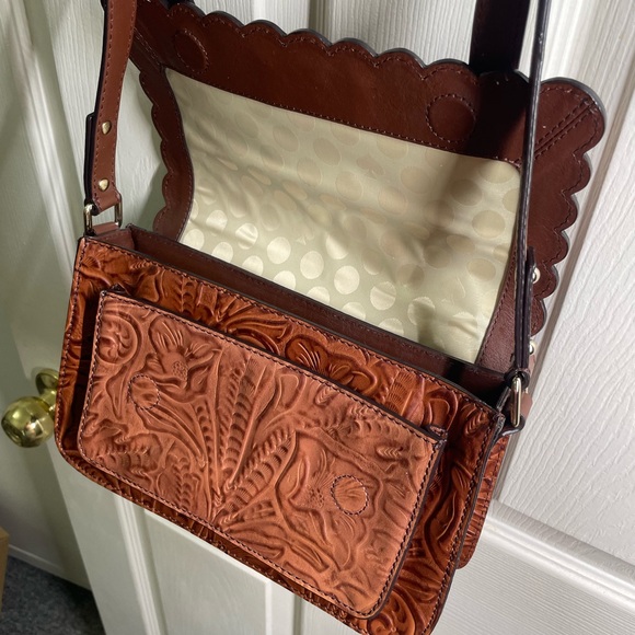 { Kate Spade Mini Messenger } Embossed Brown Santa Rosalia Scout Leather Bag - Picture 11 of 12